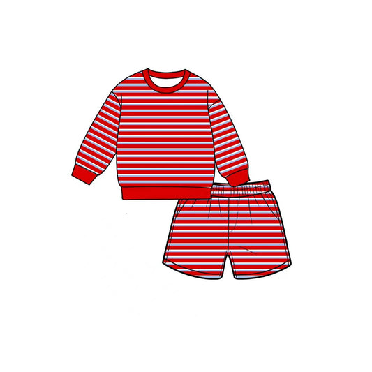 MOQ 5 PCS Preorder GLS0122 Solid Red Blue Stripe Long Sleeve Top Shorts Girls Yoga Sets 202607