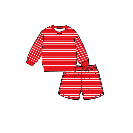 MOQ 5 PCS Preorder GLS0124 Solid Red White Stripe Long Sleeve Top Shorts Girls Yoga Sets 202607