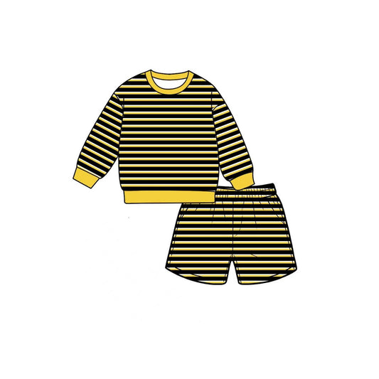 MOQ 5 PCS Preorder GLS0127 Solid Yellow Black White Stripe Long Sleeve Top Shorts Girls Yoga Sets 202607