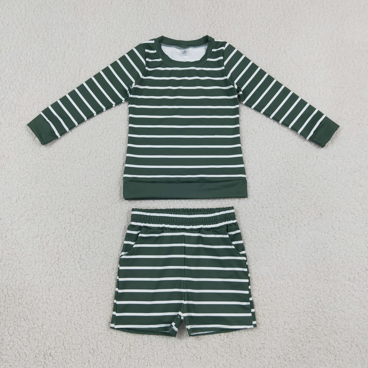 GLS0128 Solid Color Green Stripe Yoga Girls Shorts Set 202609 RTS