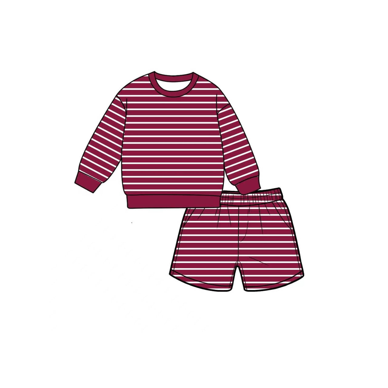 MOQ 5 PCS Preorder GLS0130 Solid Dark Red White Stripe Long Sleeve Top Shorts Girls Yoga Sets 202607