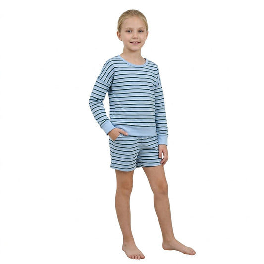 GLS0133 Solid Color Stripe Yoga Girls Shorts Set