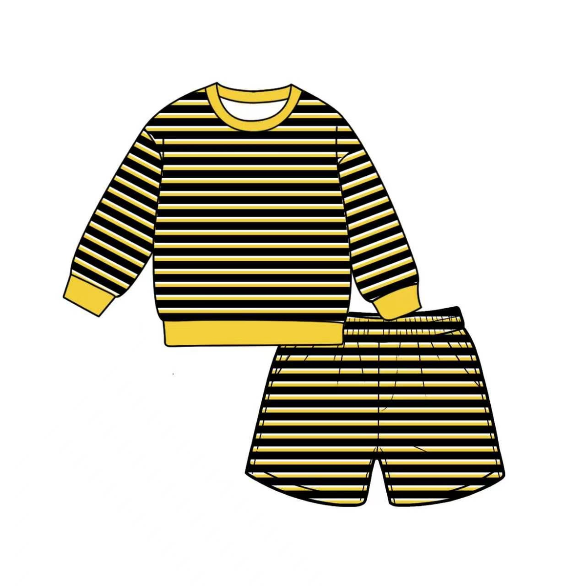 Preorder MOQ 5 PCS GLS0140 Adult Female Yellow Black Stripe Long Sleeve Shorts Yoga Sets 202607