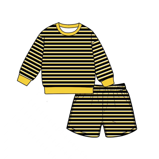 Preorder MOQ 5 PCS GLS0140 Adult Female Yellow Black Stripe Long Sleeve Shorts Yoga Sets 202607