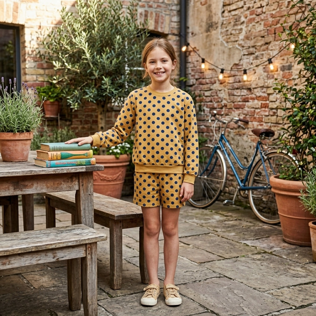 GLS0205 Dots Orange Girls Shorts Set