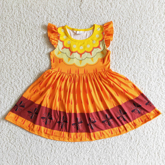 promotion GSD0006 RTS Orange Girls Flying Sleeve Dresses