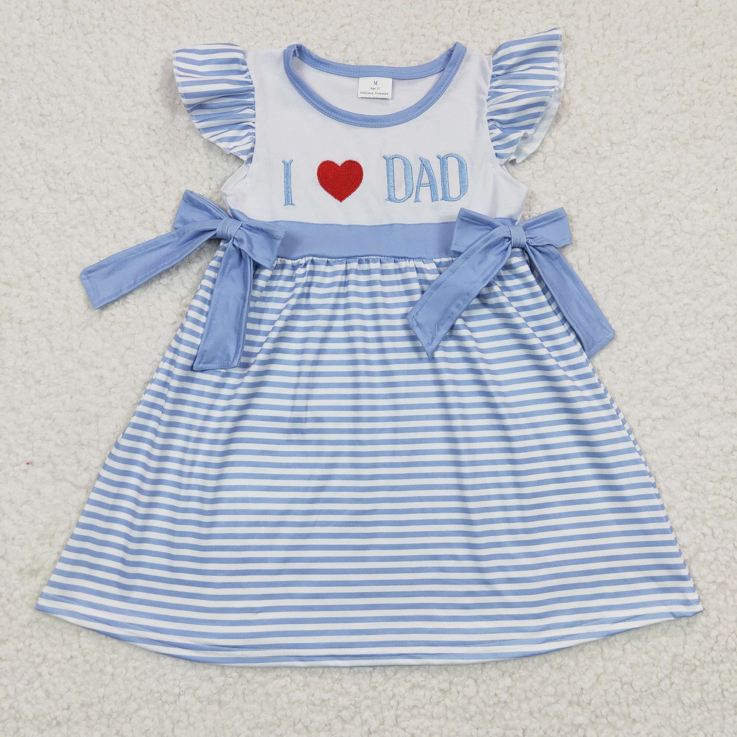 GSD0256 Valentine Blue Striped Love Bow Girls Short Sleeve Dresses boutique outfit 202501