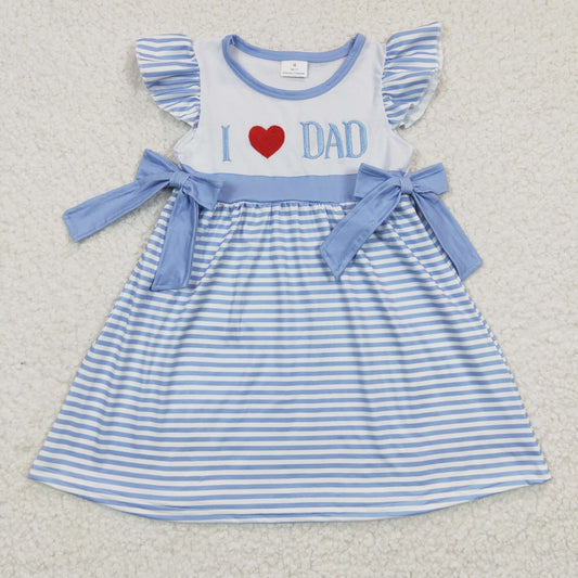 GSD0256 Valentine Blue Striped Love Bow Girls Short Sleeve Dresses boutique outfit 202501
