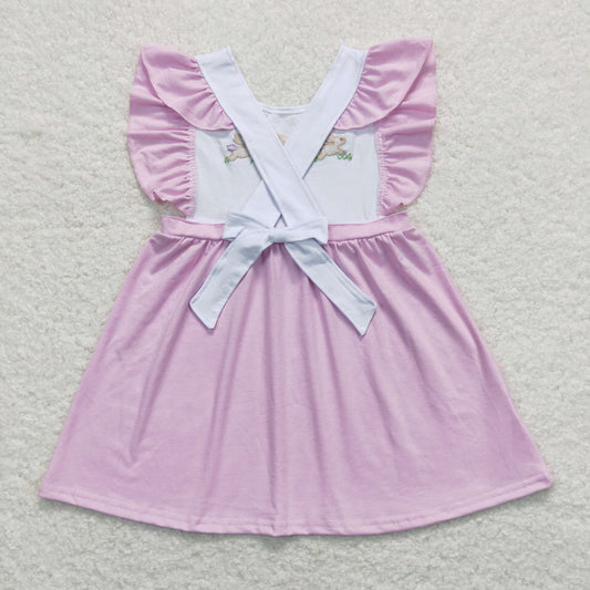 GSD0569 Embroidered Bunny Purple Ruffle Flying Sleeve Dresses for Girls RTS 202508