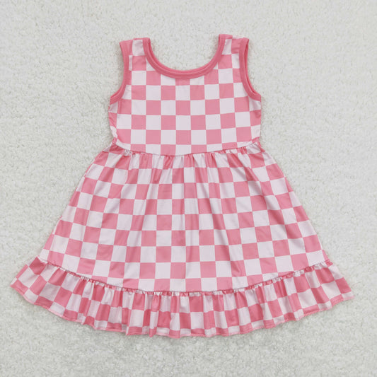 GSD0659 Pink Plaid Ruffle Sleeveless Dresses for Girls 202507 RTS