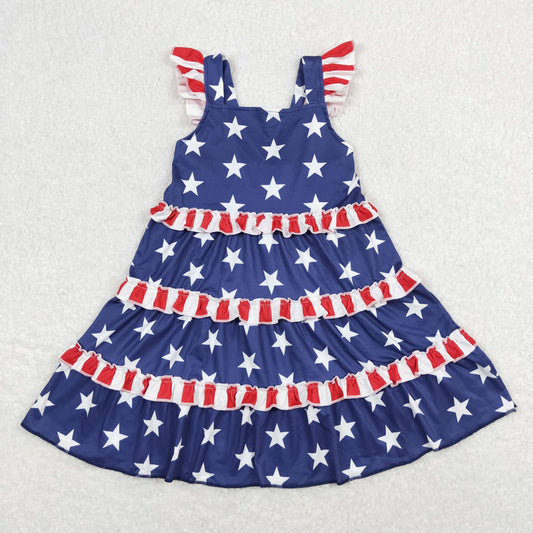 GSD0681 4th of July Star Navy Flying Sleeve Dresses for Girls RTS 202508