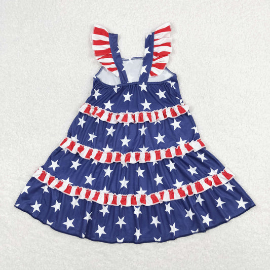 GSD0681 4th of July Star Navy Flying Sleeve Dresses for Girls RTS 202508