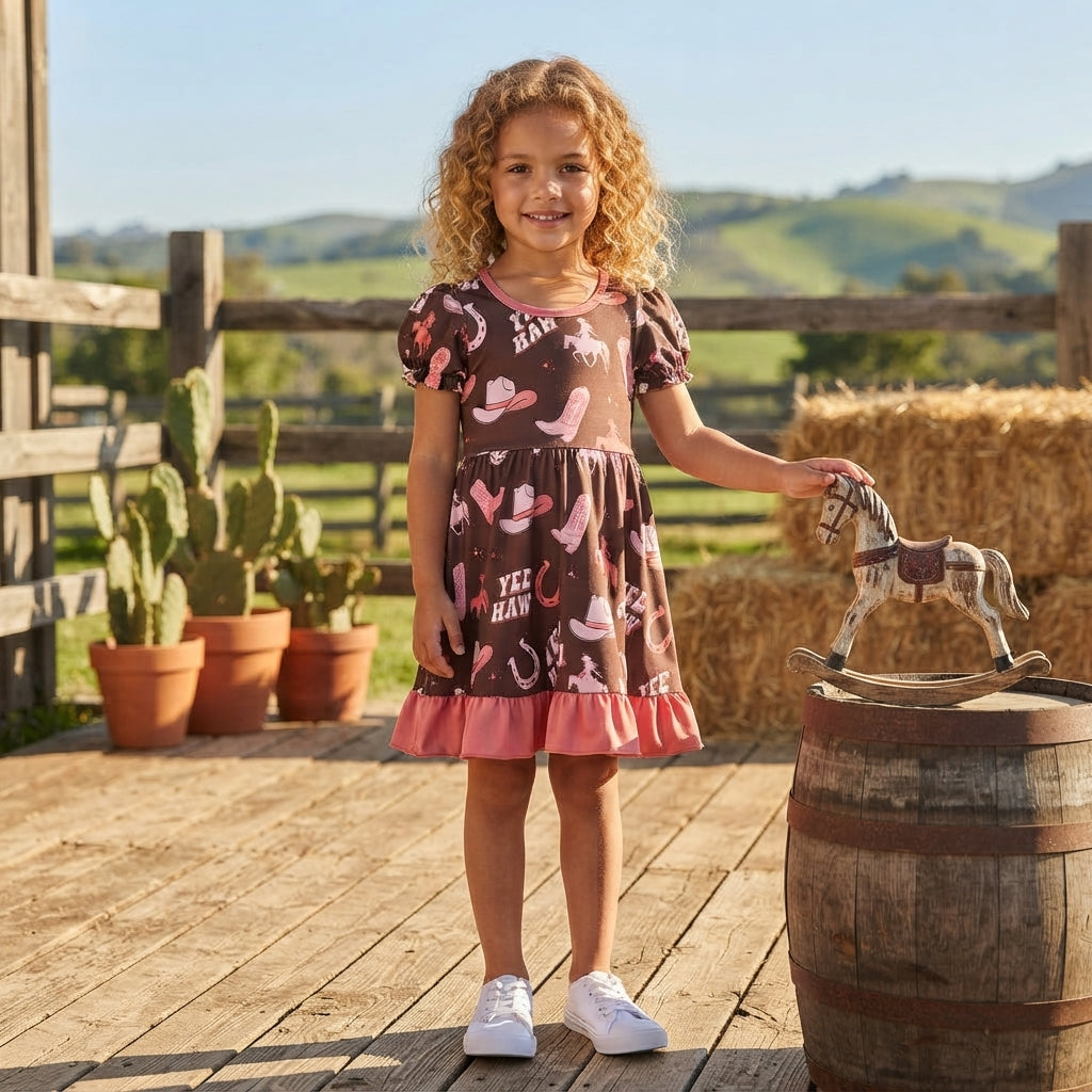 GSD0748 Western Cowgirls Coral Red Girls Dress