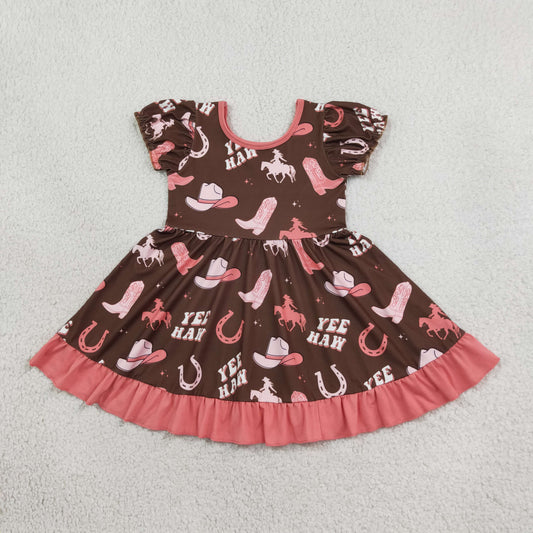 GSD0748 Western Cowgirls Coral Red Girls Dress