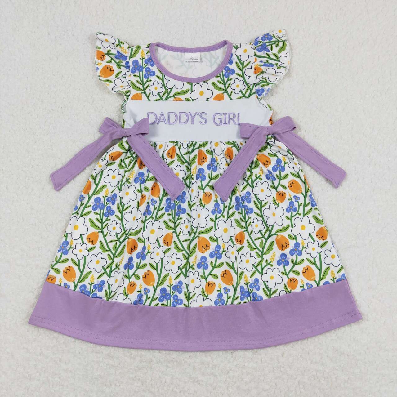 GSD0753 Purple Green Bow Flower Ruffle Daddy's Girl Short Sleeve Dresses for Girls 202501 RTS