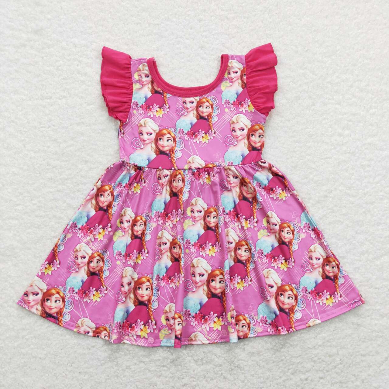 GSD0763 Rose Red Ruffle Cartoon pattern Short Sleeve Dresses Girls boutique outfit 202501