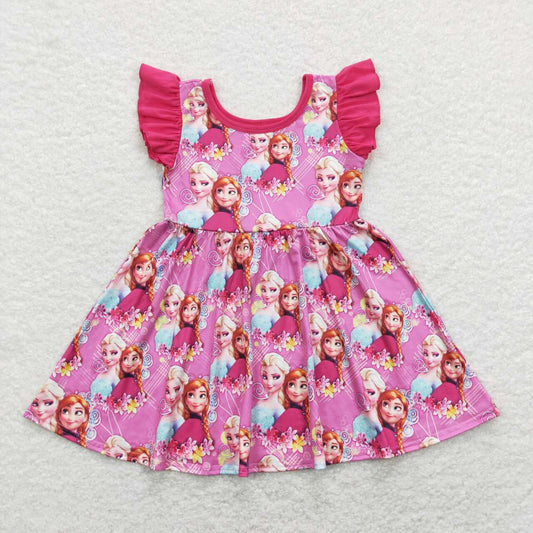 GSD0763 Rose Red Ruffle Cartoon pattern Short Sleeve Dresses Girls boutique outfit 202501