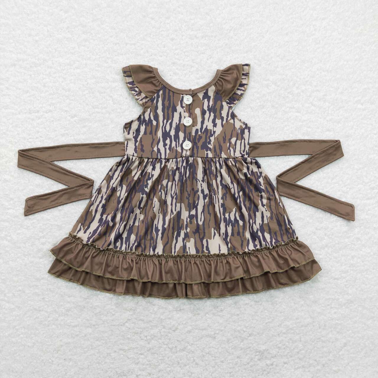 GSD0782 Brown Camouflage Ruffle Flying Sleeve Dresses for Girls RTS 202507
