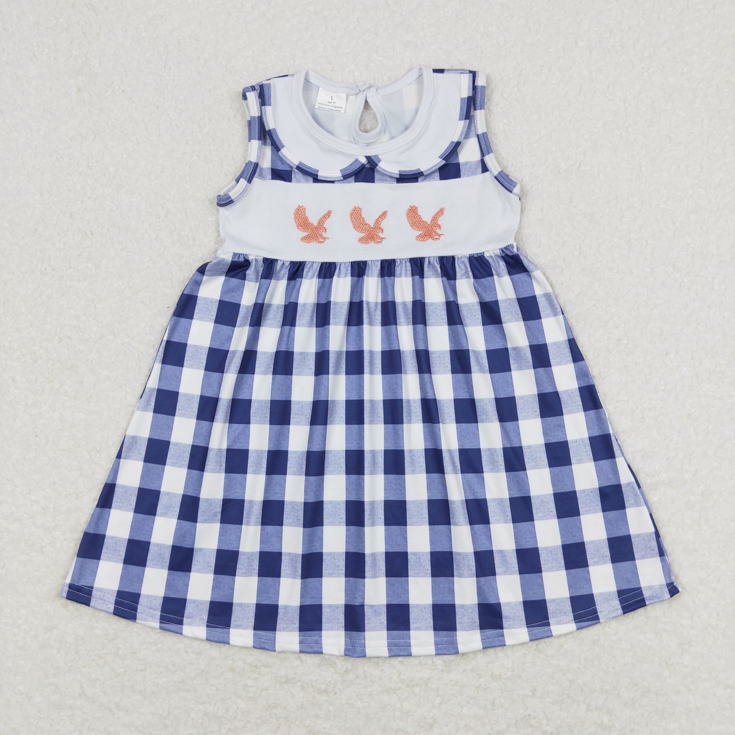 GSD0802 Embroidered Blue Plaid Doll Collar Sleeveless Girls Dresses RTS 202508