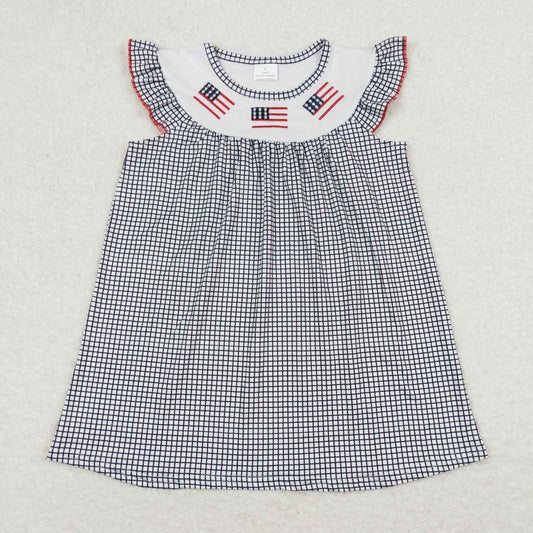 GSD0811 4th of July Embroidered Flag Flying Sleeve Girls Dresses RTS 202508