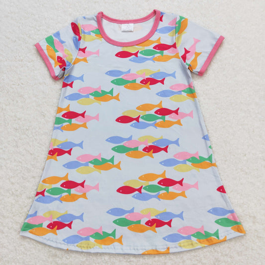 GSD0813 Colorful Fishing Short Sleeve Girls Dresses RTS 202508