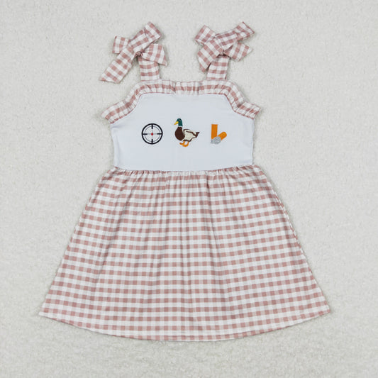 GSD0817 Embroidered Duck Hunting Pink Plaid Ruffle Halter Girls Dresses RTS 202508