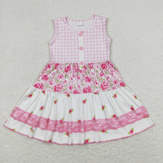 GSD0860 Plaid Floral Pink Sleeveless Dresses for Girls RTS 202508