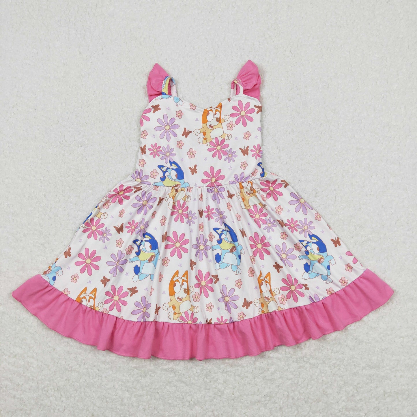 GSD0865 Cartoon Bluey Flower Pink Ruffle Halter Dresses for Girls RTS 202508