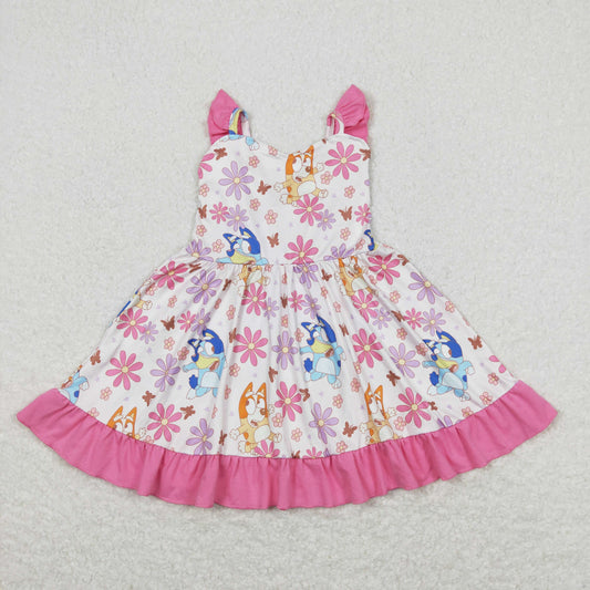GSD0865 Cartoon Bluey Flower Pink Ruffle Halter Dresses for Girls RTS 202508