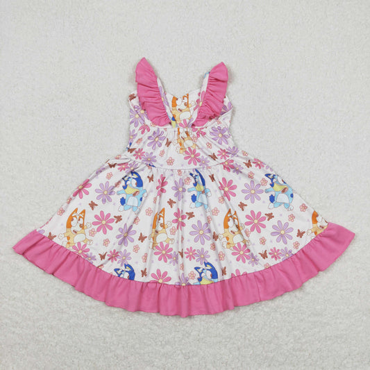 GSD0865 Cartoon Bluey Flower Pink Ruffle Halter Dresses for Girls RTS 202508