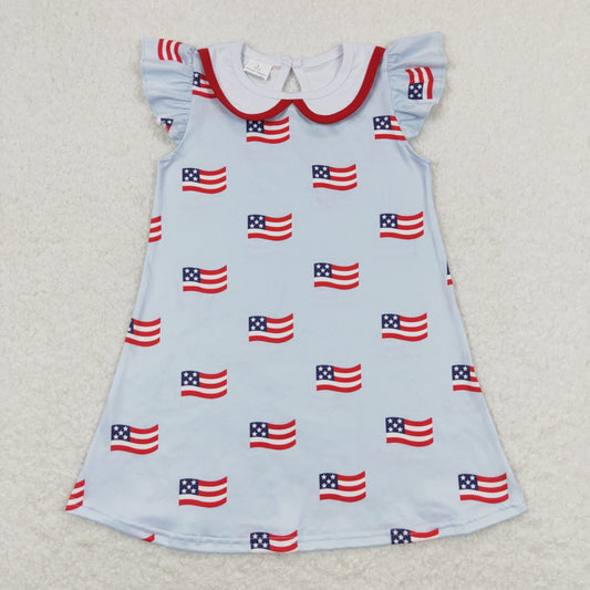 GSD0871 4th of July flag blue fly sleeve dress high quality baby girl clothes 20240402 RTS