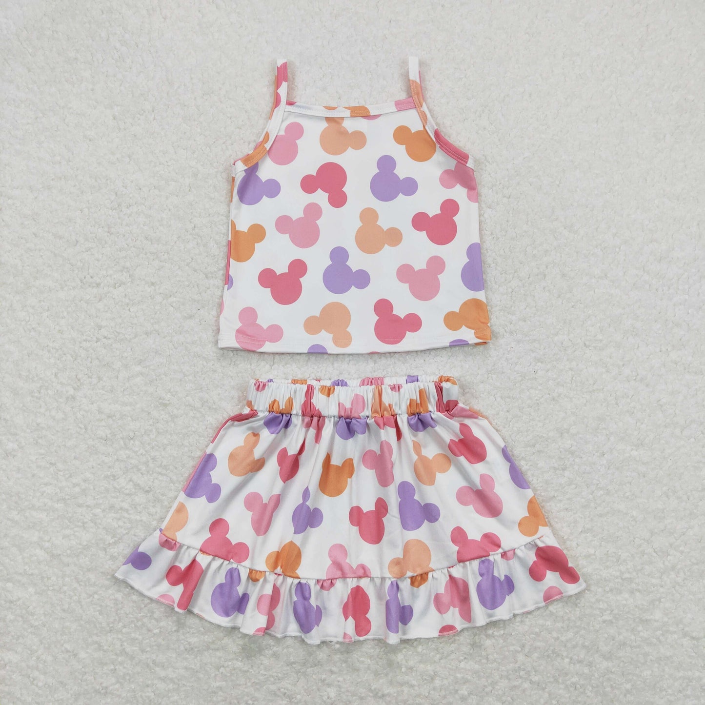 GSD0873 Colored Cartoon Mickey Mouse head Halter Top Skirts Shorts Sets Girls Boutique Clothes 20240408 RTS