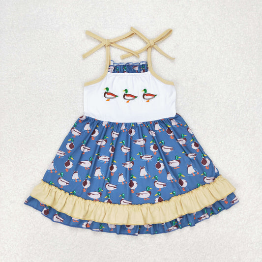 GSD0891 Embroidered Duck Hunting Yellow Ruffle Halter Girls Dresses RTS 202509
