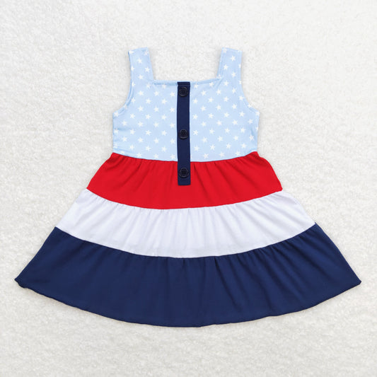 GSD0900 Red White Blue Star Sleeveless Dresses Girls boutique outfit 202501