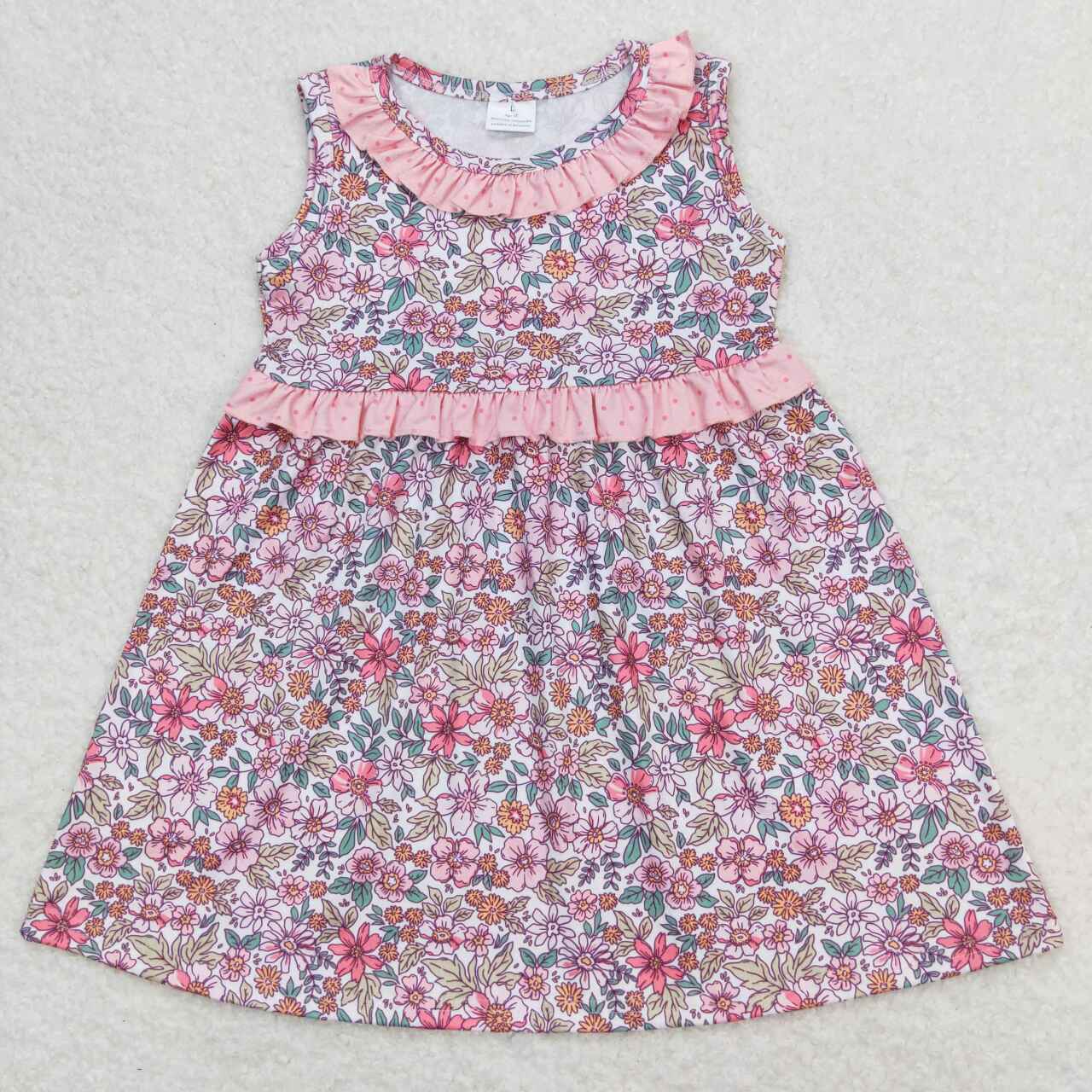 GSD0935 Floral Pink Ruffle Sleeveless Girls Dresses RTS 202508