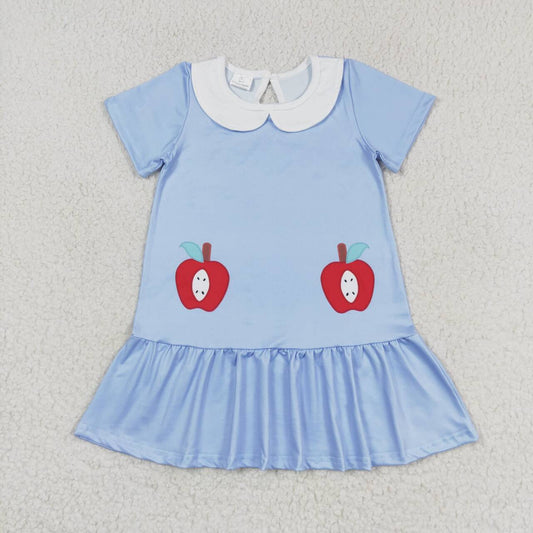 GSD0953 Apple doll collar blue and white short-sleeved dress flower girls' dresses