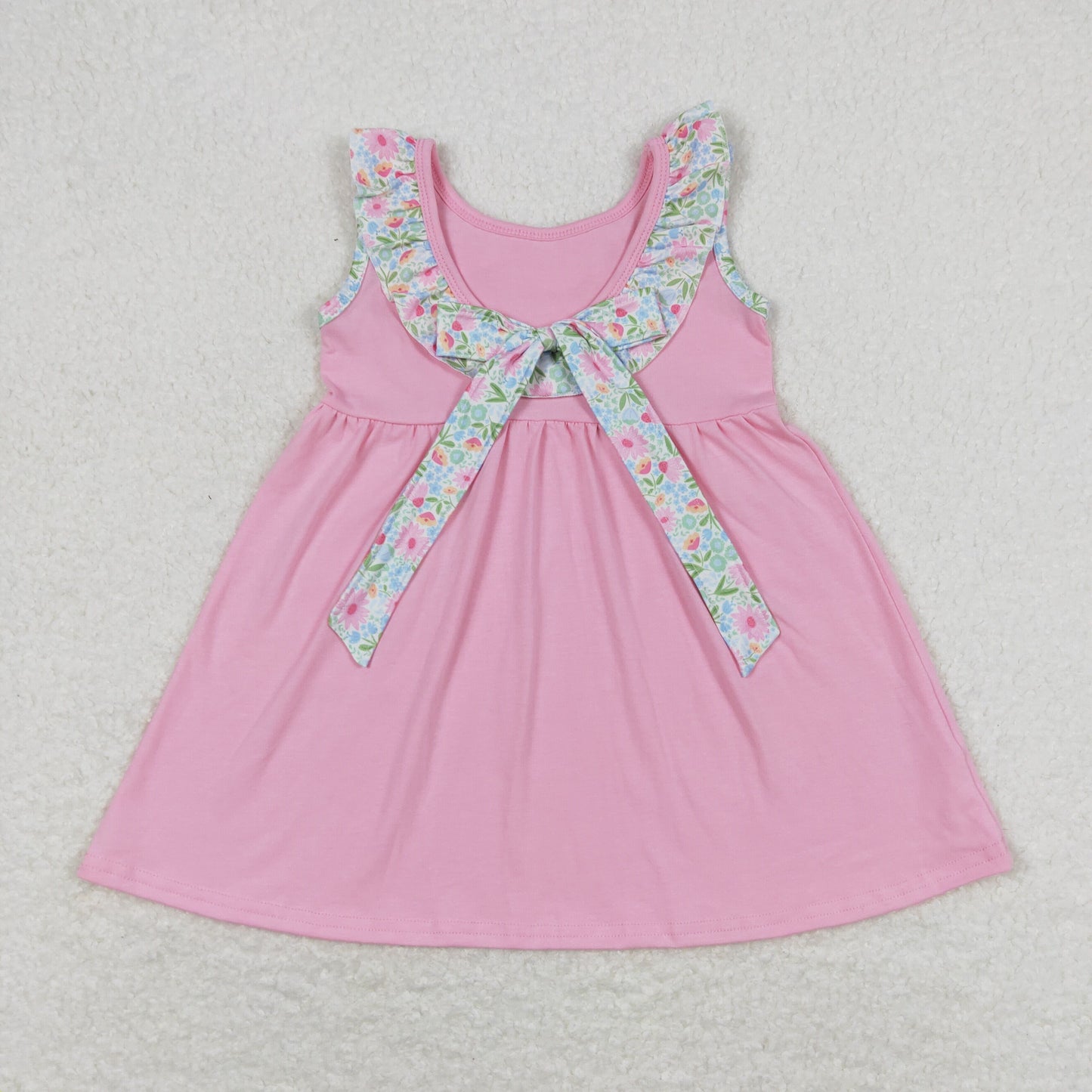 GSD0961 Floral Bows Pocket Ruffle Sleeveless Dress Boutique Girls Outfits 202404 RTS