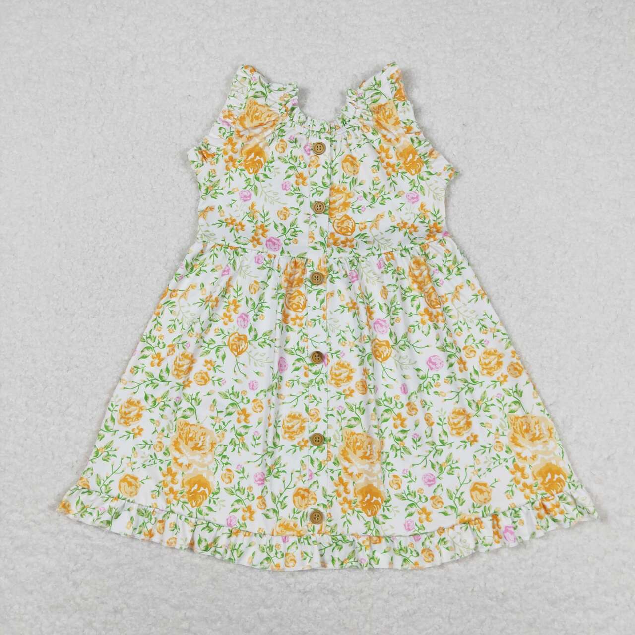 GSD0983 Yellow flowers Green leaves Sleeveless dress high quality wholesale baby dress girls