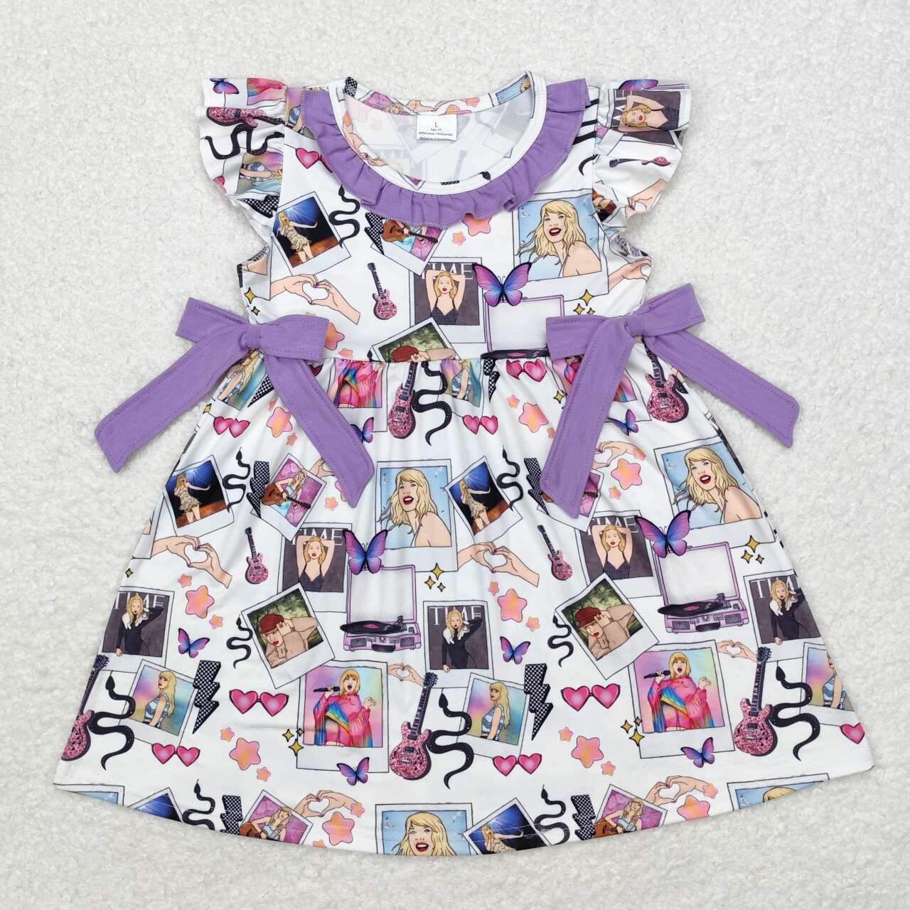 GSD1030 taylor swift blue purple lace bow flying sleeve dress