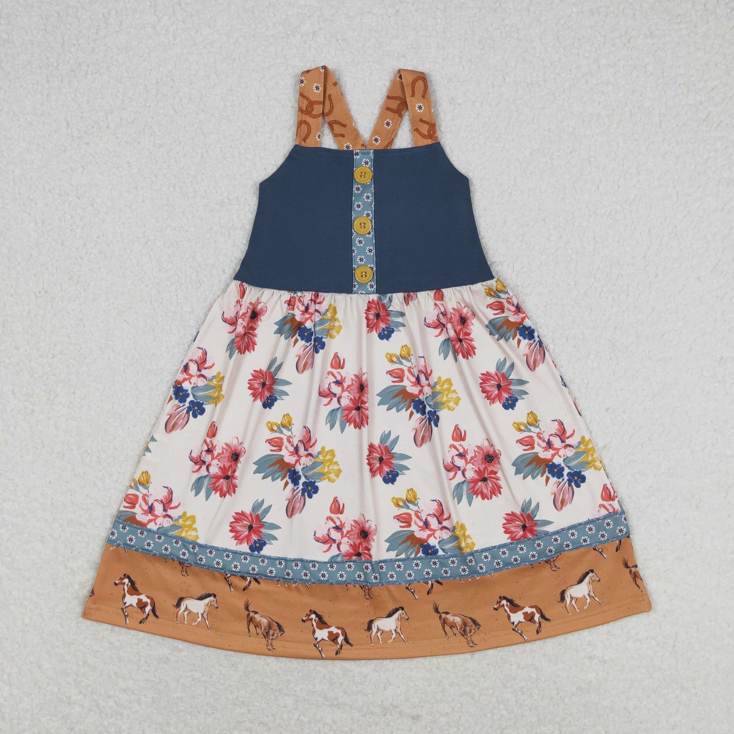 GSD1035 Flower steed pattern strappy dress High quality girls birthday dresses
