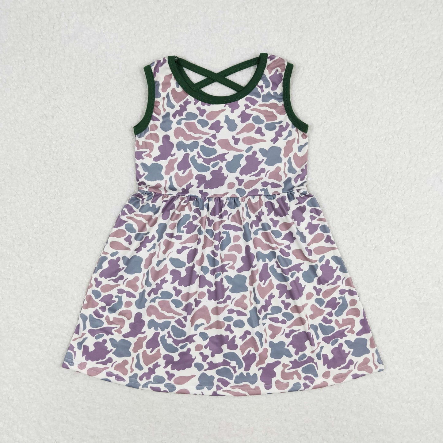 GSD1042 Brown green camouflage light color sleeveless dress high quality kids dresses for girls