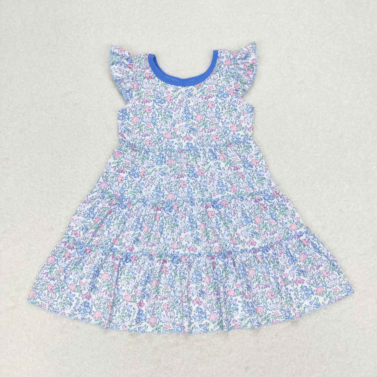 GSD1043 Floral floral blue purple flying sleeve dress High quality dresses for party girl