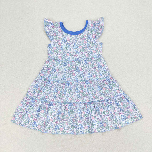GSD1043 Floral floral blue purple flying sleeve dress High quality dresses for party girl