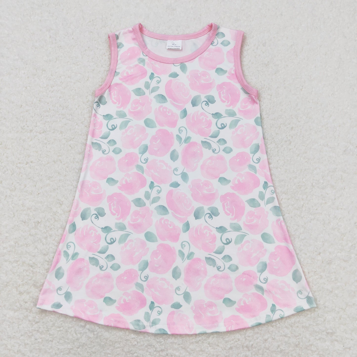 GSD1045 Pink Flower Leaf Sleeveless Dress Girls Boutique clothes 202404 RTS