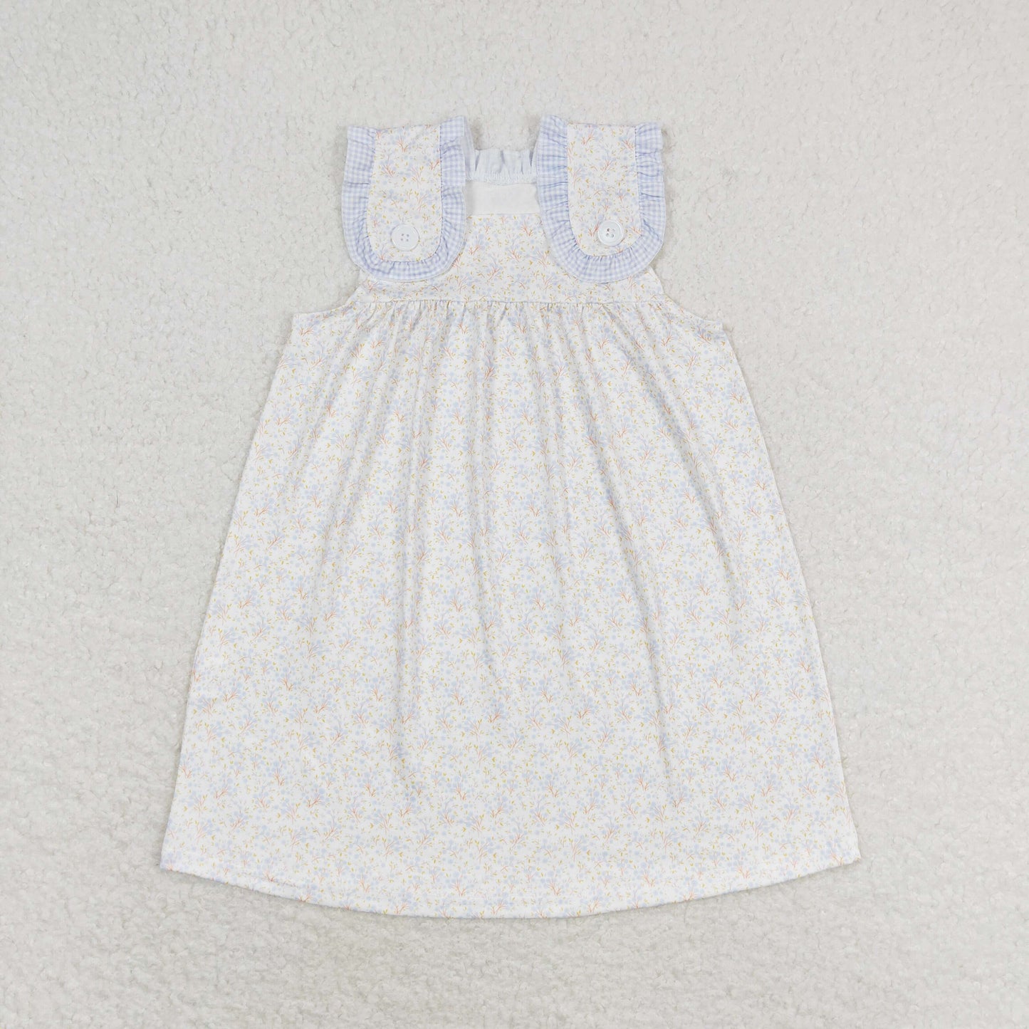 GSD1046 White Flower Plaid Ruffle Sleeveless Dresses Girls boutique outfit 202501