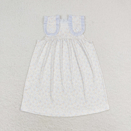 GSD1046 White Flower Plaid Ruffle Sleeveless Dresses Girls boutique outfit 202501