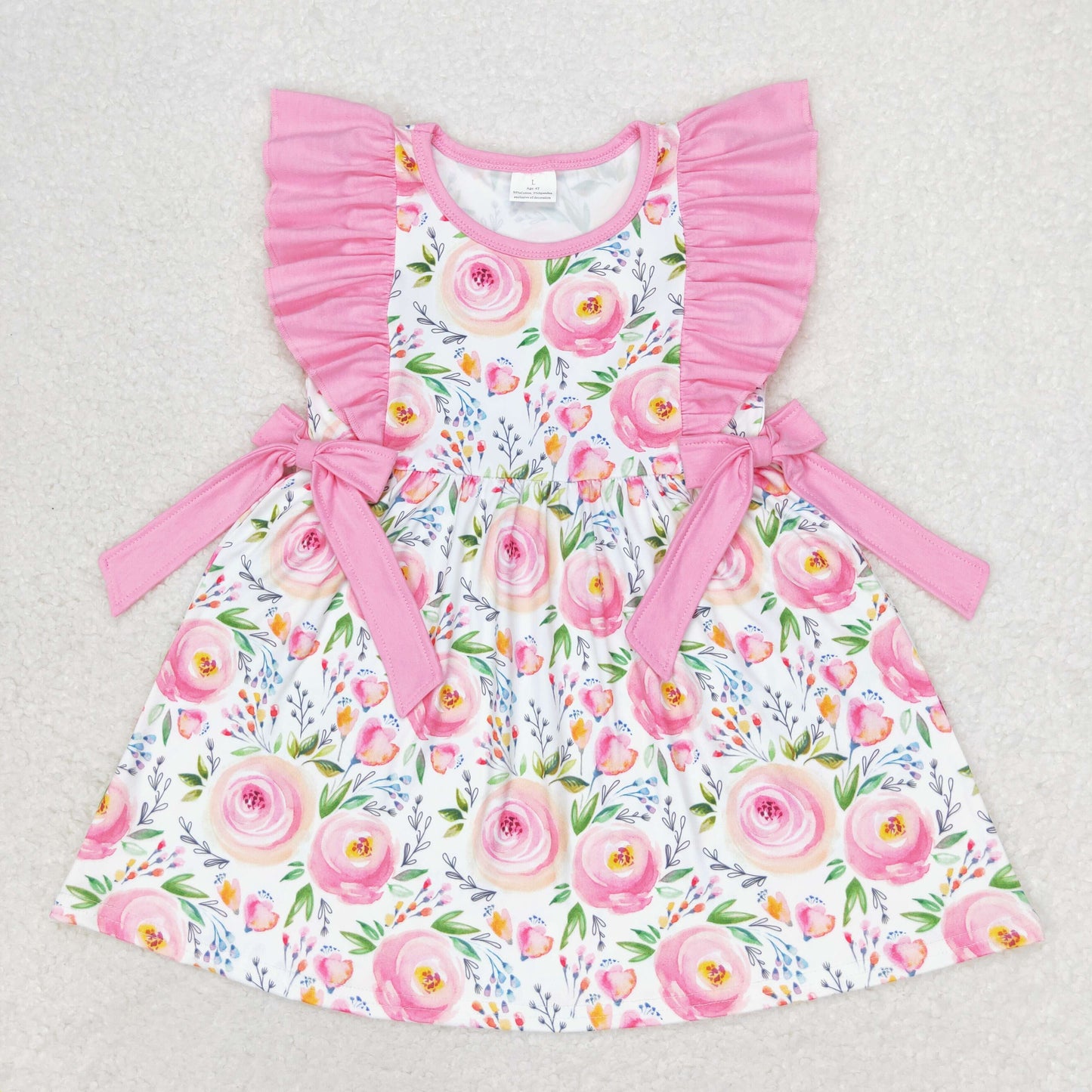 GSD1070 Flowers pink lace bow sleeveless dress high quality baby dress girls