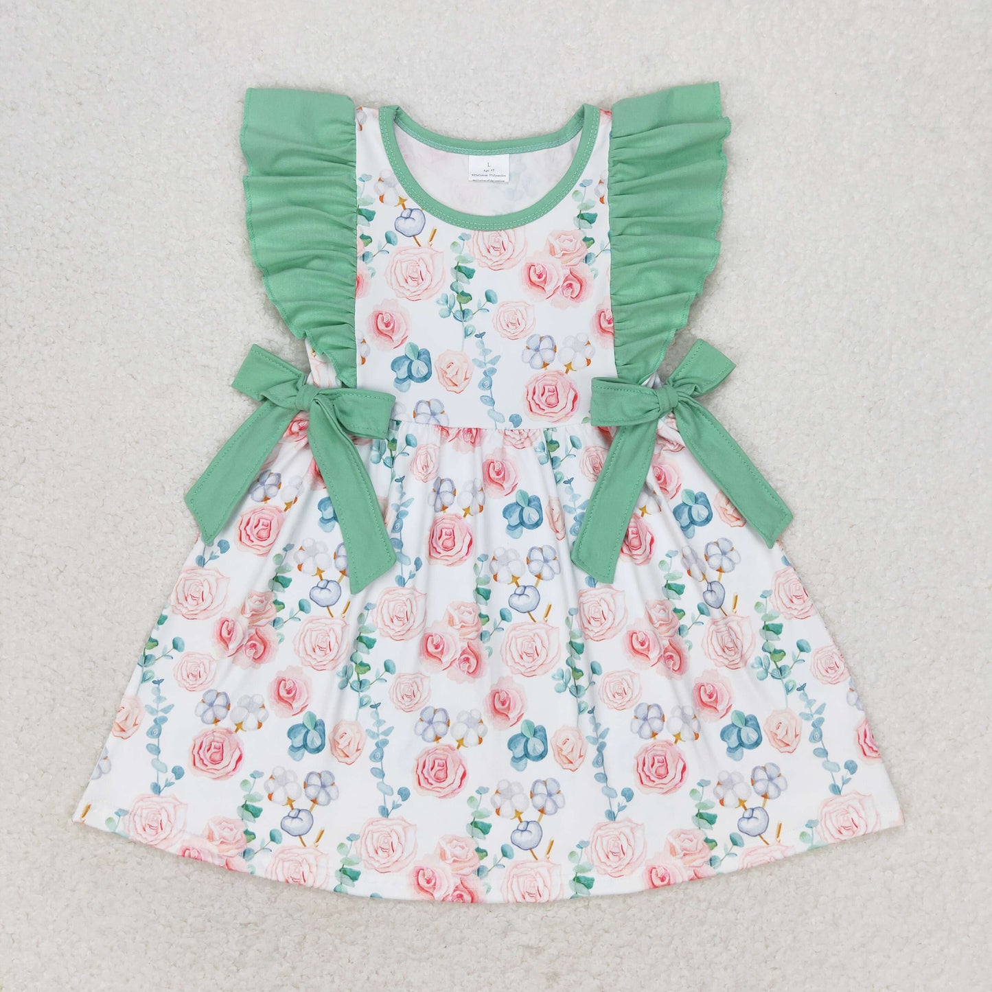 GSD1071 Flowers green lace bow sleeveless dress high quality kids dresses for girls