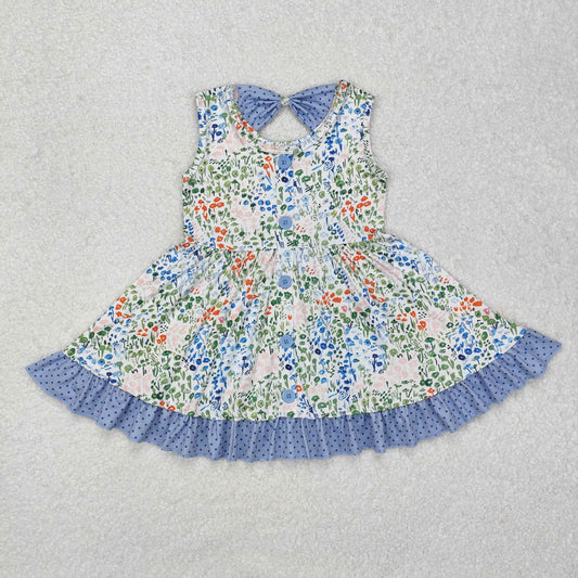 GSD1086 Easter outfit sets Girls dresses Blue Floral Sleeveless boutique outfit RTS202412