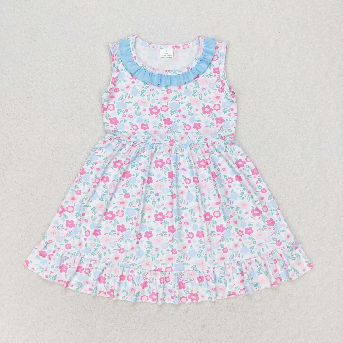 GSD1102 Pink blue floral lace sleeveless dress high quality wholesale girls dresses